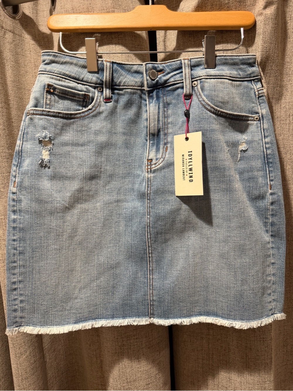 Idyllwind Light Blue Distressed Denim Mini Skirt